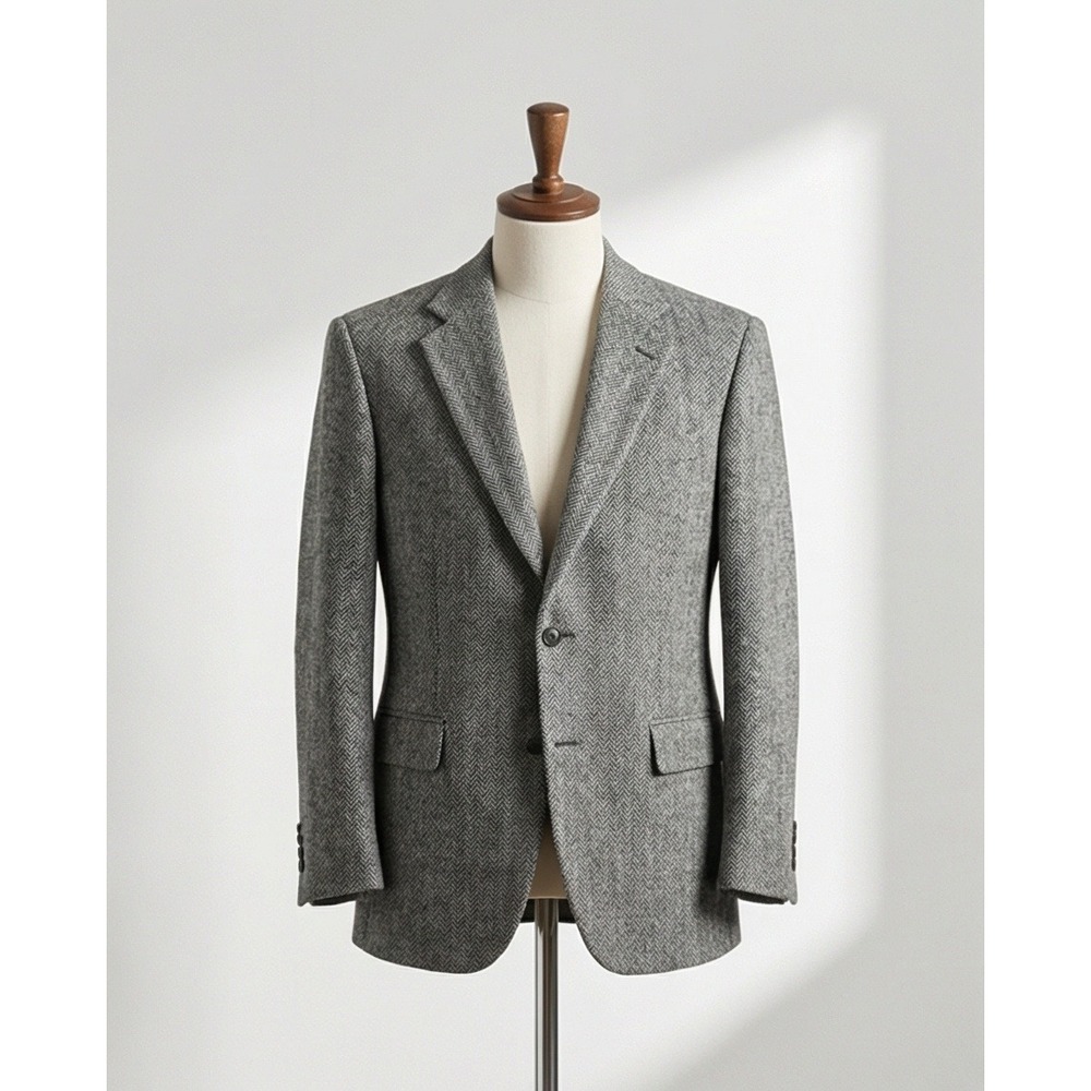 Stafford Mens 44R Gray Herringbone 100% Silk Two Button Blazer Sport Coat‎
